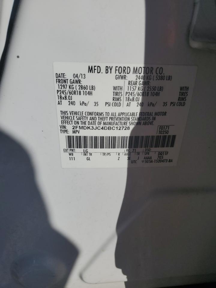 2013 Ford Edge Sel VIN: 2FMDK3JC4DBC12728 Lot: 92516905