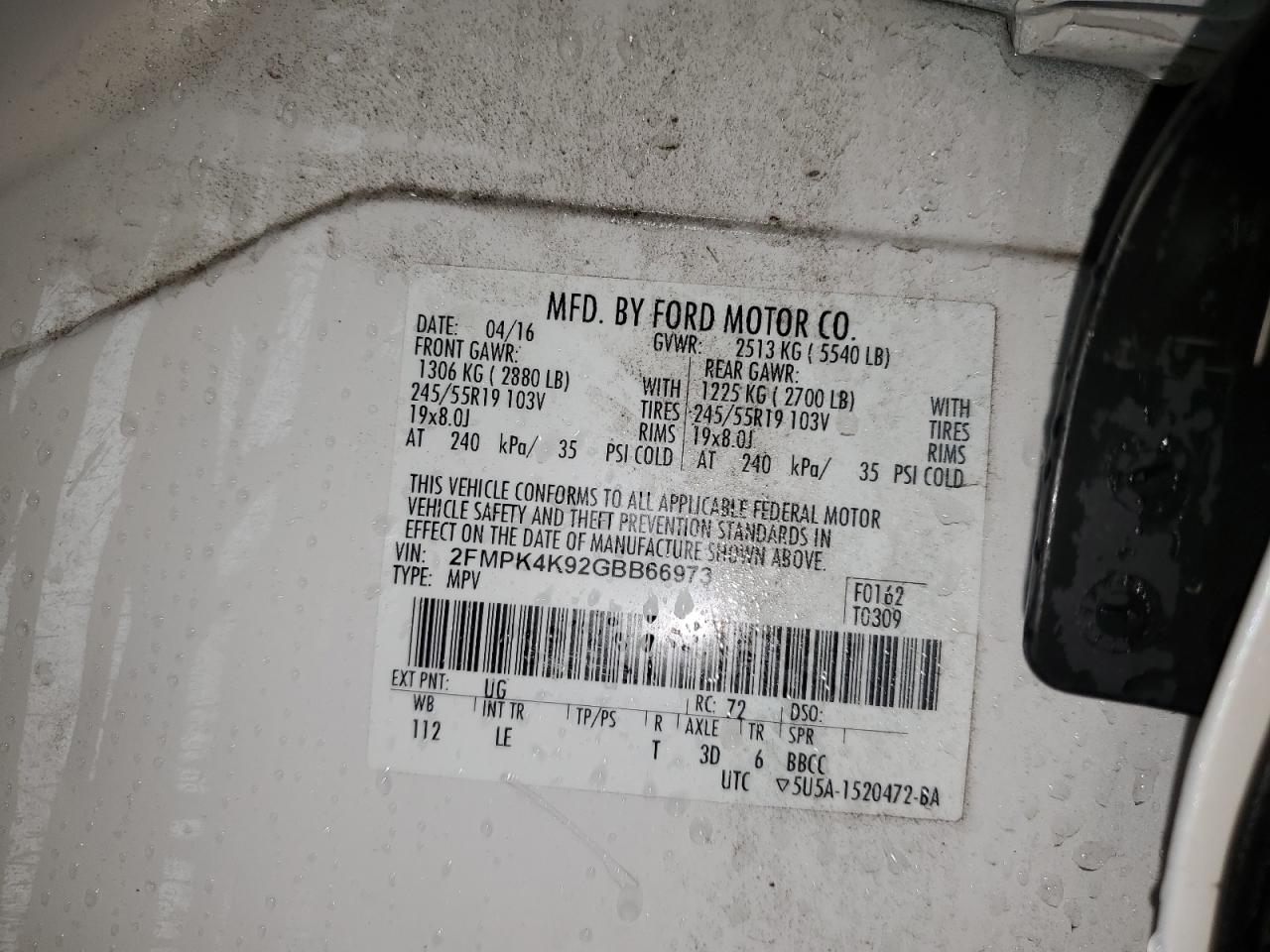 2016 Ford Edge Titanium VIN: 2FMPK4K92GBB66973 Lot: 91497525