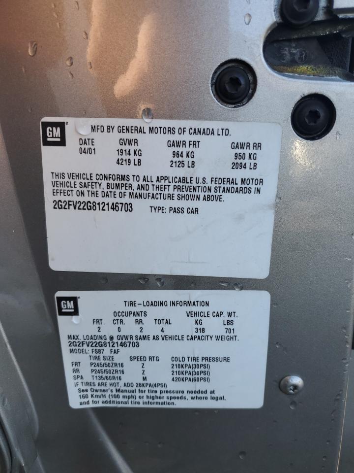 2001 Pontiac Firebird Formula VIN: 2G2FV22G812146703 Lot: 93605885