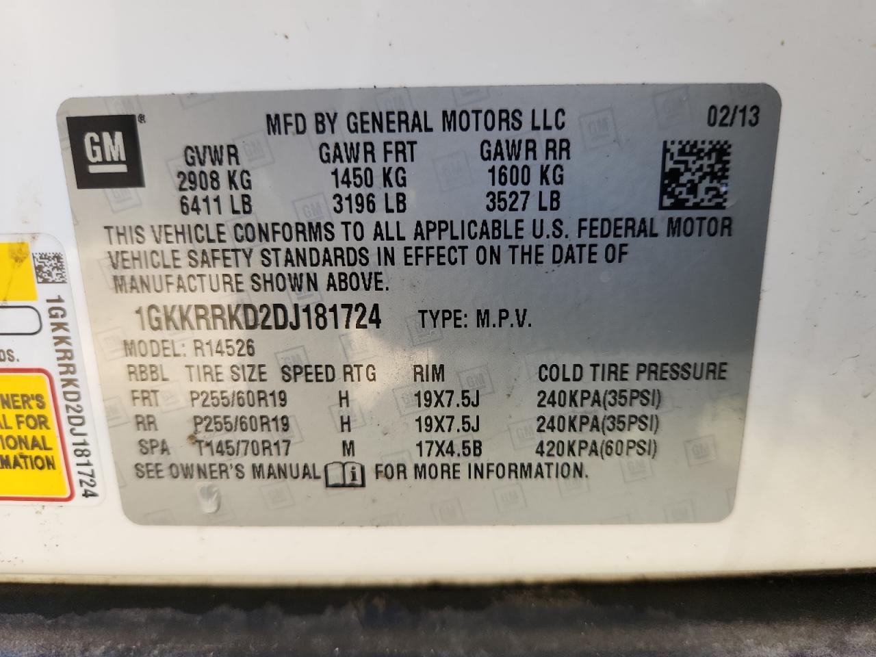 2013 GMC Acadia Slt-1 VIN: 1GKKRRKD2DJ181724 Lot: 92291445