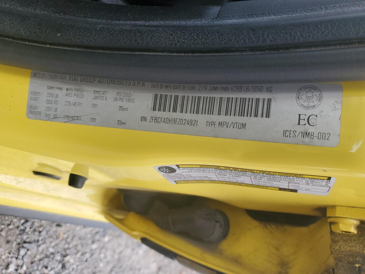 2014 Fiat 500L Trekking VIN: ZFBCFADH9EZ024921 Lot: 92840845