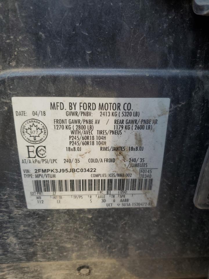 2018 Ford Edge Sel VIN: 2FMPK3J95JBC03422 Lot: 93412285