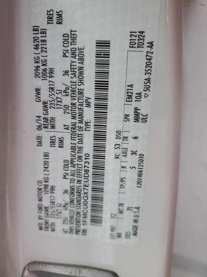 2014 Ford Escape Se VIN: 1FMCU0GX7EUD87310 Lot: 93150355