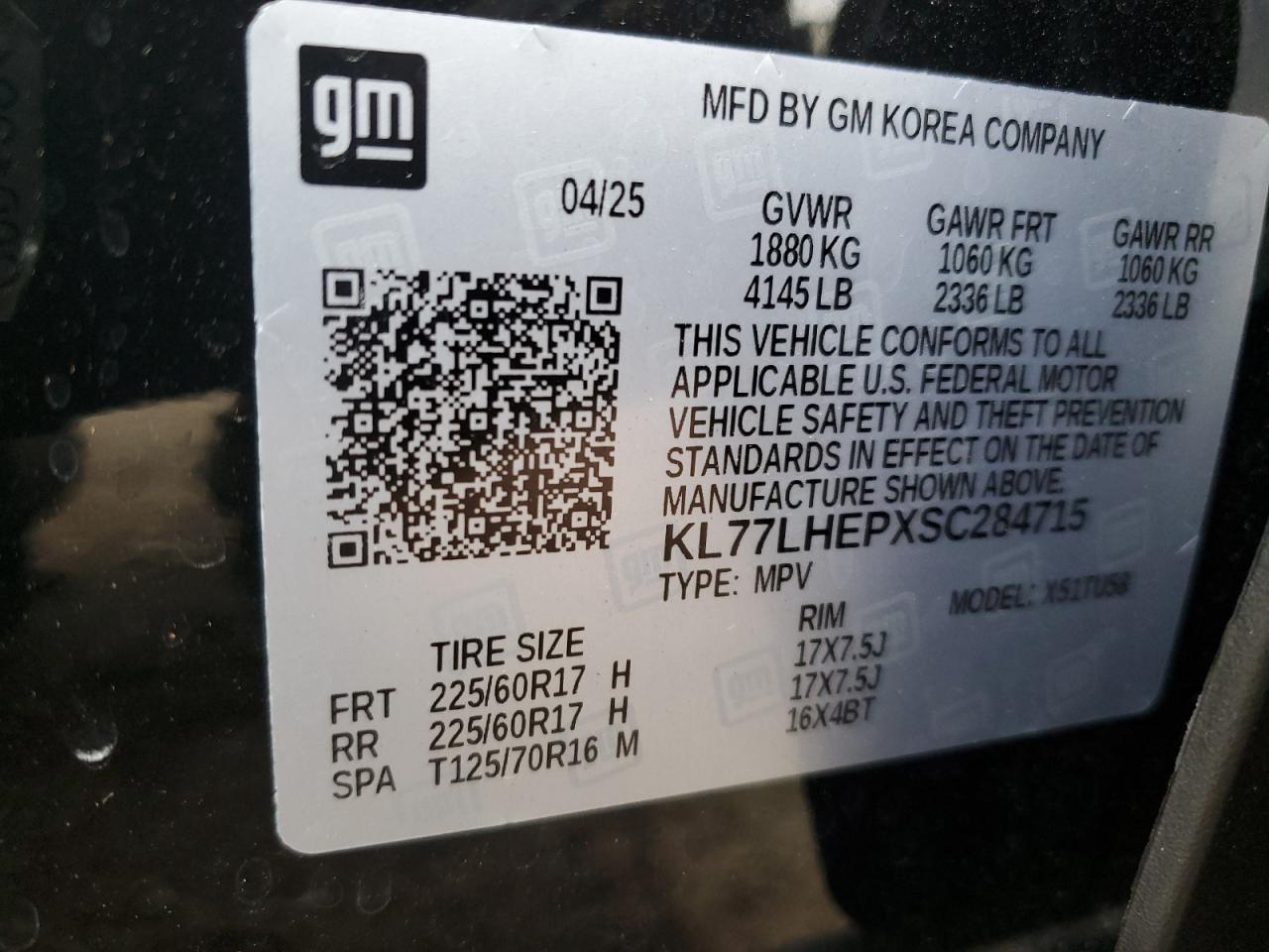 2025 Chevrolet Trax 1Lt VIN: KL77LHEPXSC284715 Lot: 92539375