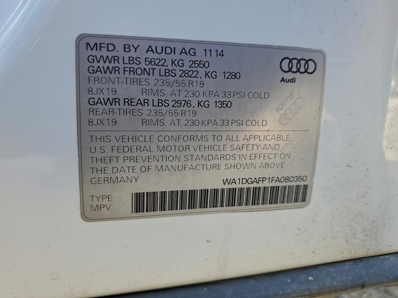 2015 Audi Q5 Premium Plus VIN: WA1DGAFP1FA080350 Lot: 94337325