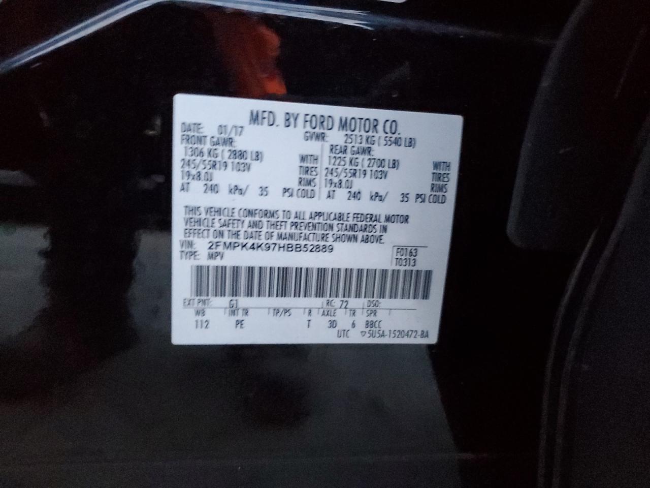 2017 Ford Edge Titanium VIN: 2FMPK4K97HBB52889 Lot: 93734135