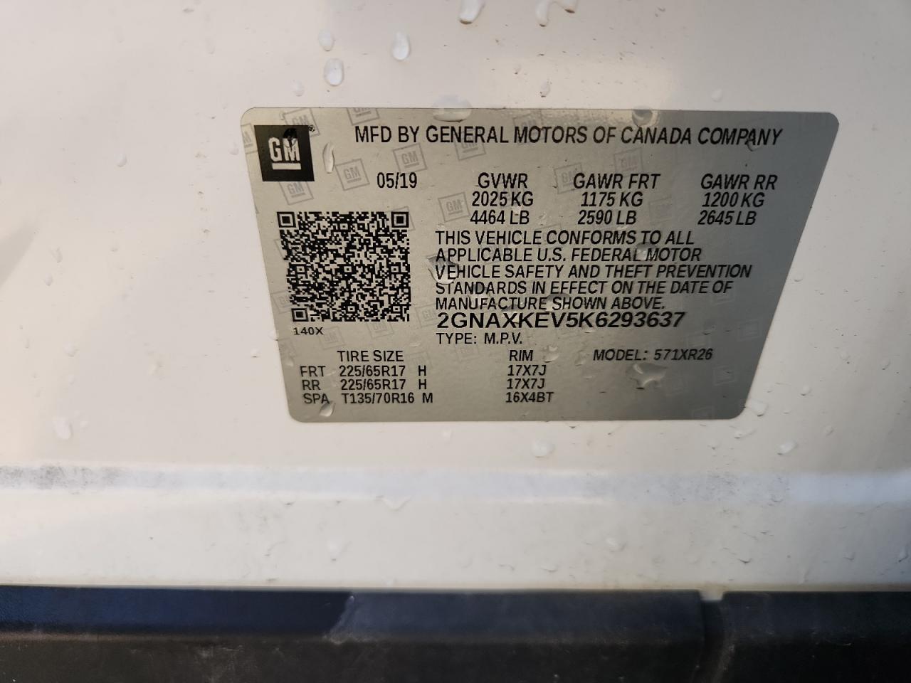 2019 Chevrolet Equinox Lt VIN: 2GNAXKEV5K6293637 Lot: 91266515