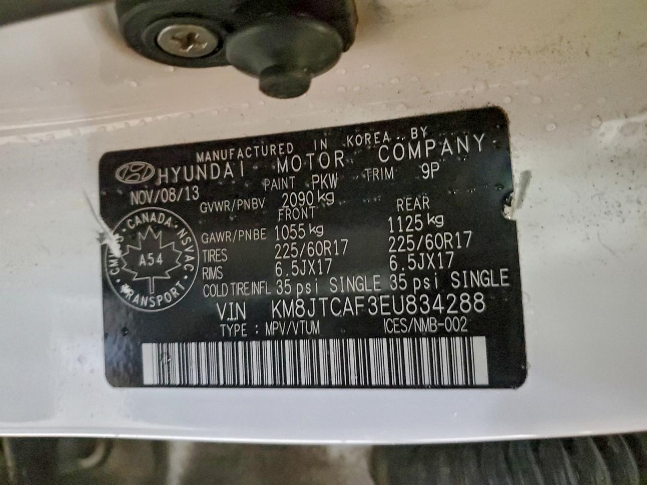 2014 Hyundai Tucson Gls VIN: KM8JTCAF3EU834288 Lot: 93058025