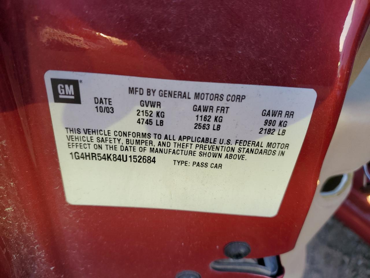 2004 Buick Lesabre Limited VIN: 1G4HR54K84U152684 Lot: 92918375