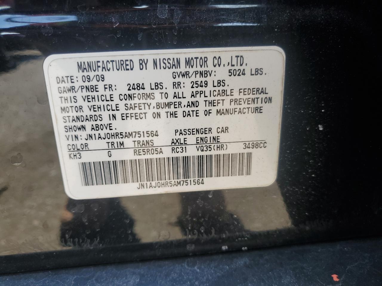 2010 Infiniti Ex35 Base VIN: JN1AJ0HR5AM751564 Lot: 91819105