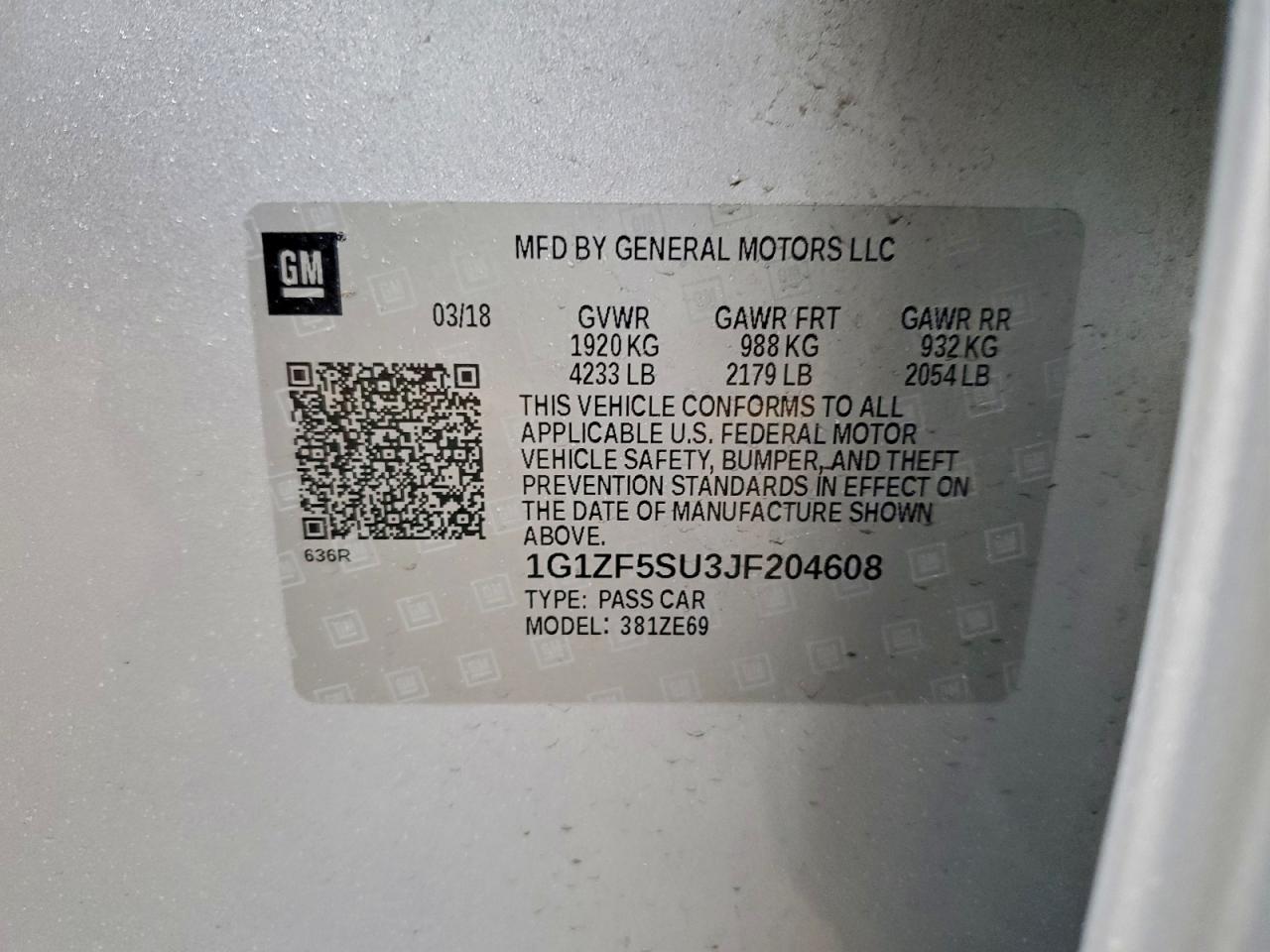 2018 Chevrolet Malibu Hybrid VIN: 1G1ZF5SU3JF204608 Lot: 94270885