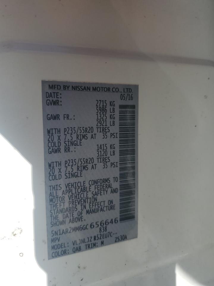 2016 Nissan Pathfinder S VIN: 5N1AR2MM6GC656646 Lot: 92514215