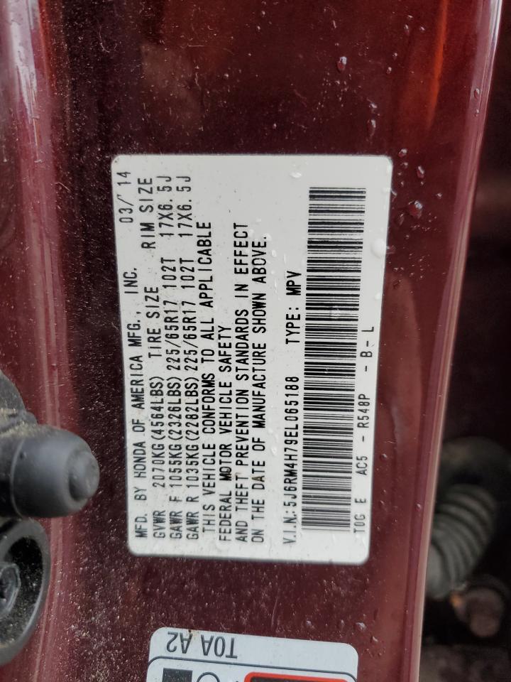 2014 Honda Cr-V Exl VIN: 5J6RM4H79EL065188 Lot: 91021635