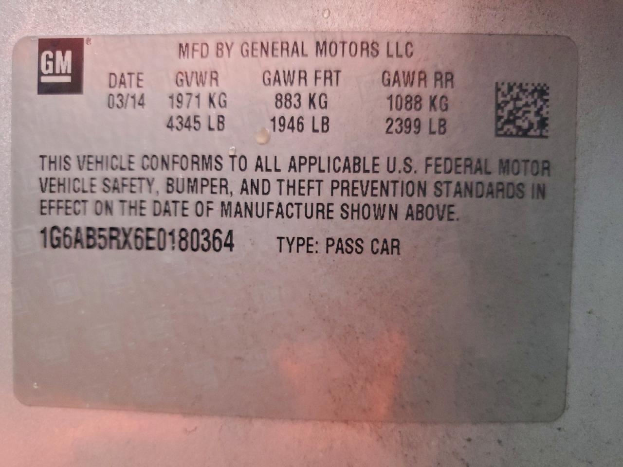 2014 Cadillac Ats Luxury VIN: 1G6AB5RX6E0180364 Lot: 93954605