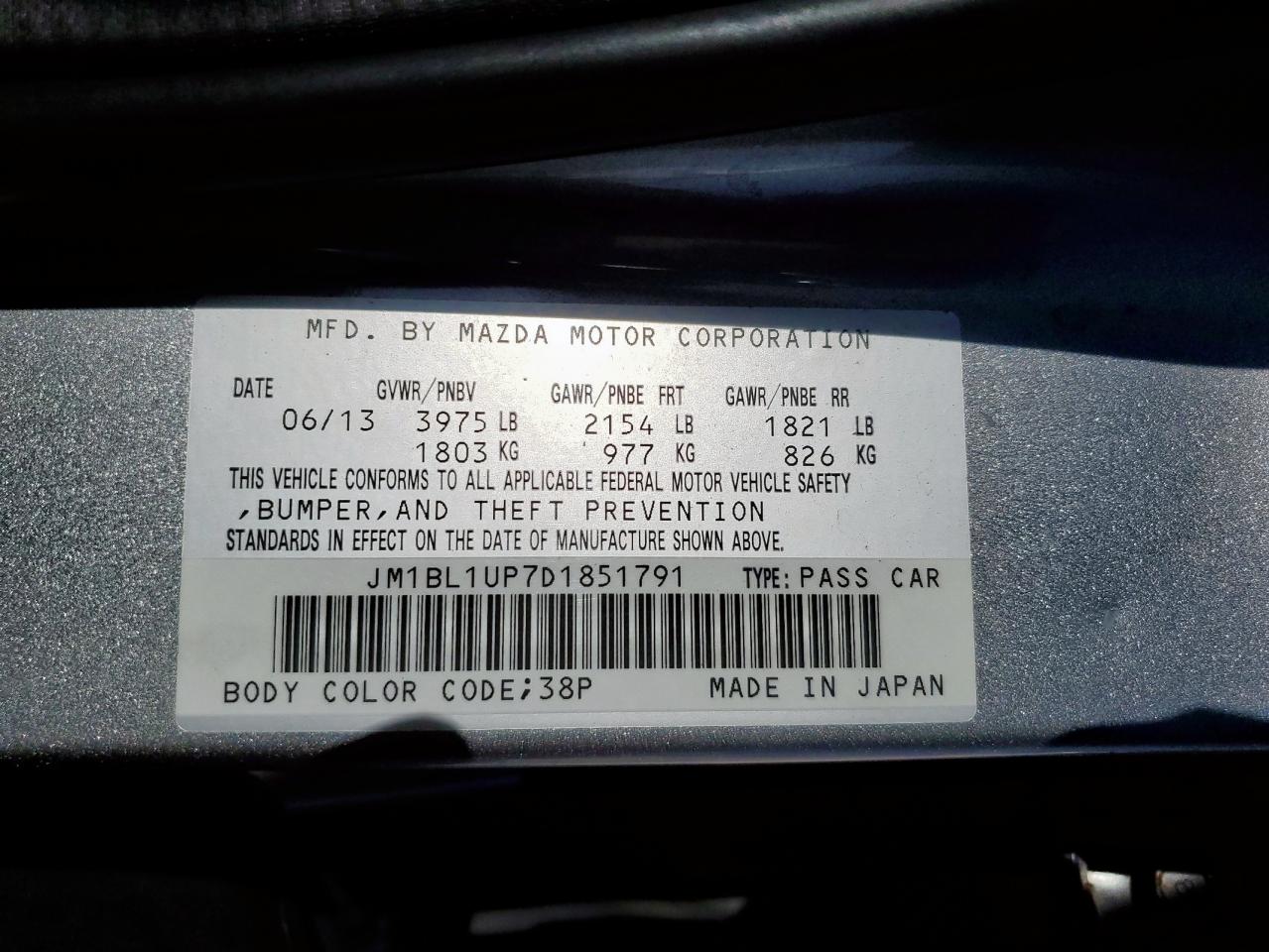 2013 Mazda 3 I VIN: JM1BL1UP7D1851791 Lot: 91319575