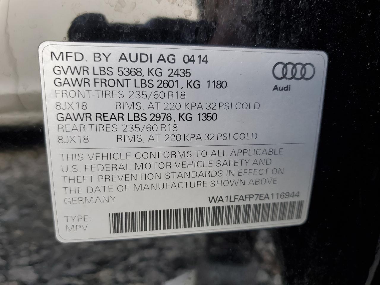 2014 Audi Q5 Premium Plus VIN: WA1LFAFP7EA116944 Lot: 91768865