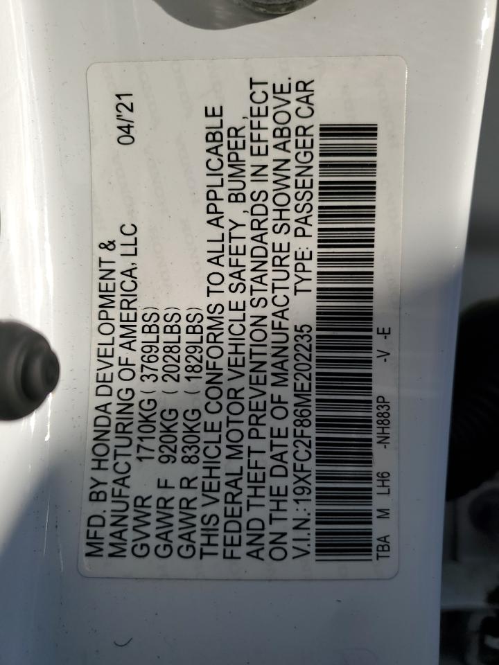 2021 Honda Civic Sport VIN: 19XFC2F86ME202235 Lot: 93084625