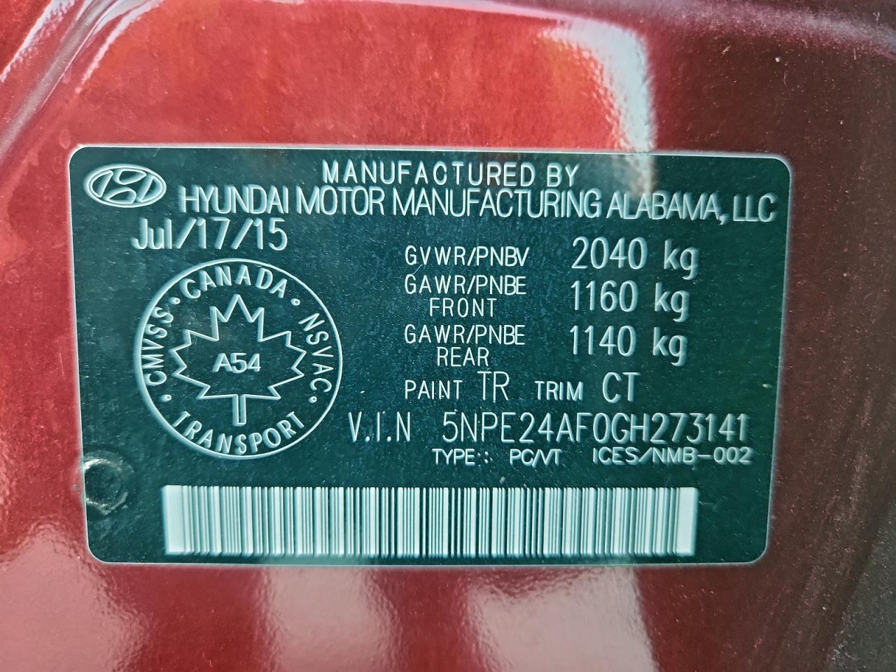 2016 Hyundai Sonata Se VIN: 5NPE24AF0GH273141 Lot: 94666535