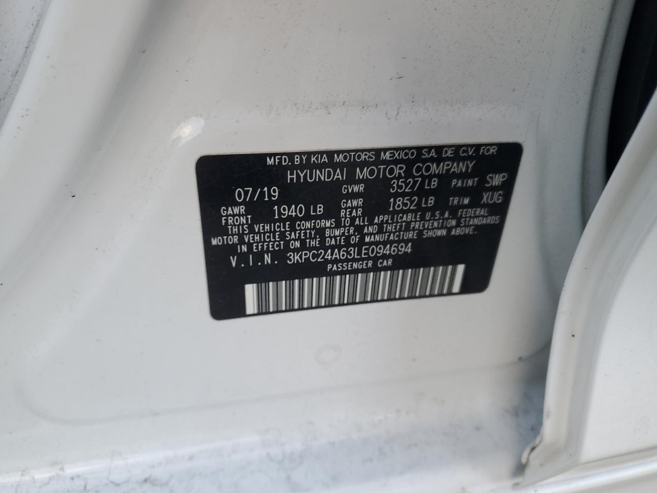 2020 Hyundai Accent Se VIN: 3KPC24A63LE094694 Lot: 93085855