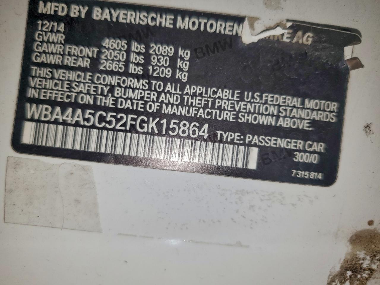 2015 BMW 428 I Gran Coupe VIN: WBA4A5C52FGK15864 Lot: 95113625