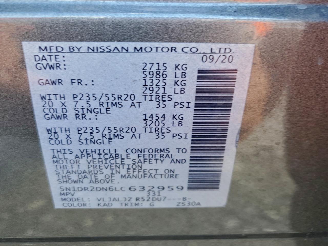 2020 Nissan Pathfinder Platinum VIN: 5N1DR2DN6LC632959 Lot: 92234895