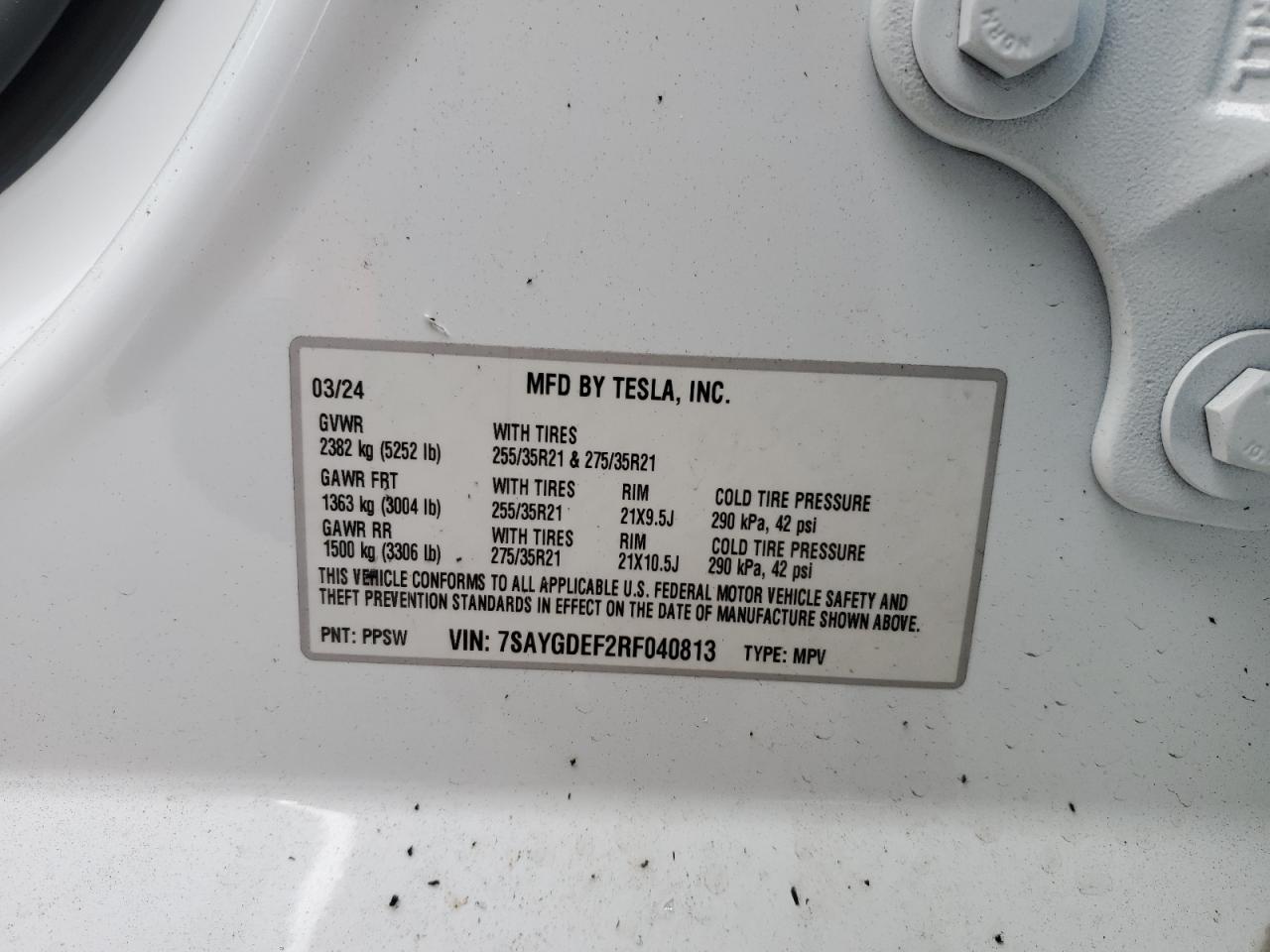 2024 Tesla Model Y VIN: 7SAYGDEF2RF040813 Lot: 93454935