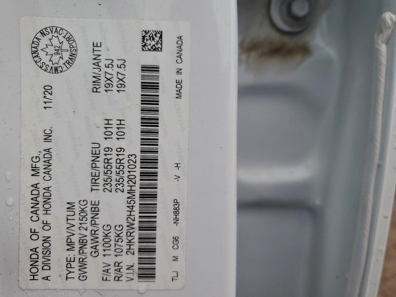 2021 Honda Cr-V Sport VIN: 2HKRW2H45MH201023 Lot: 94643775