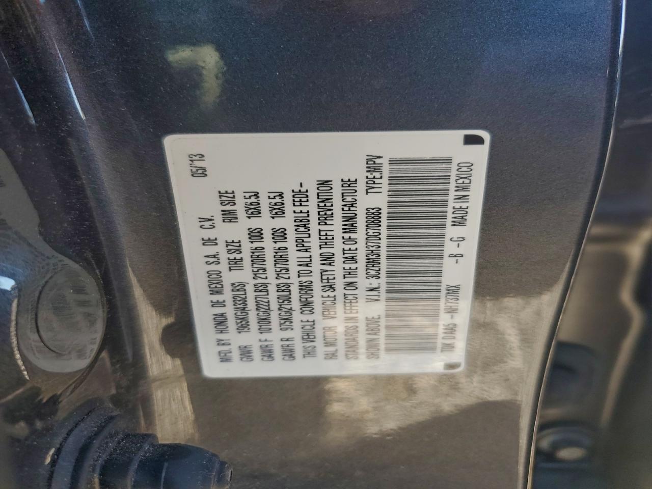 2013 Honda Cr-V Lx VIN: 3CZRM3H37DG708883 Lot: 94321545