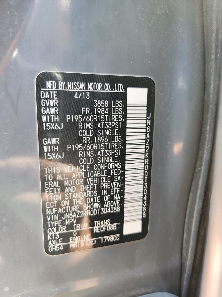 2013 Nissan Cube S VIN: JN8AZ2KR0DT304388 Lot: 91715475