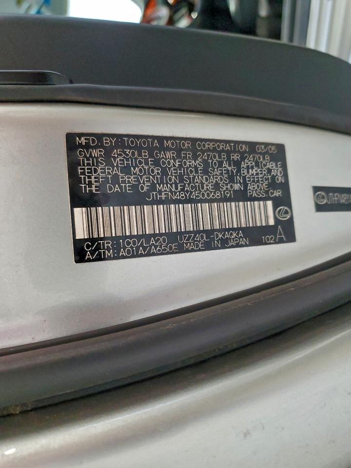 2005 Lexus Sc 430 VIN: JTHFN48Y450068191 Lot: 93106215