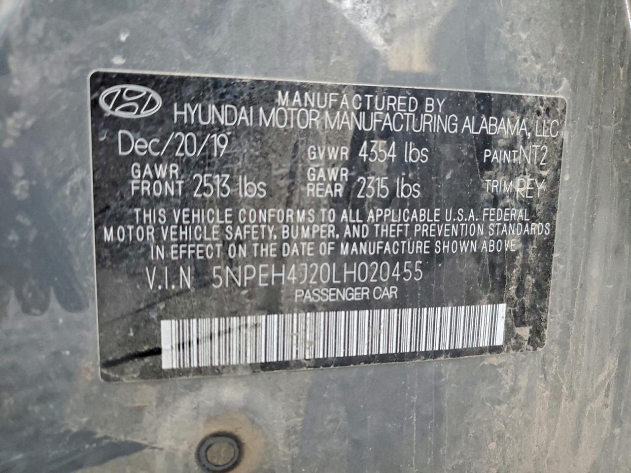 2020 Hyundai Sonata Limited VIN: 5NPEH4J20LH020455 Lot: 93786575