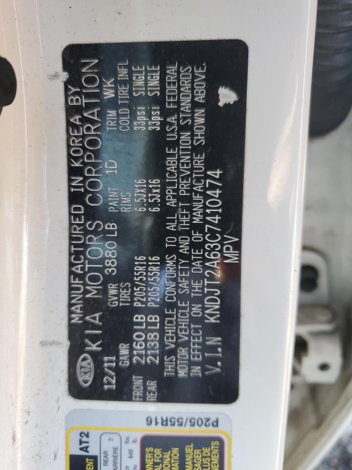 2012 Kia Soul + VIN: KNDJT2A63C7410474 Lot: 92612345