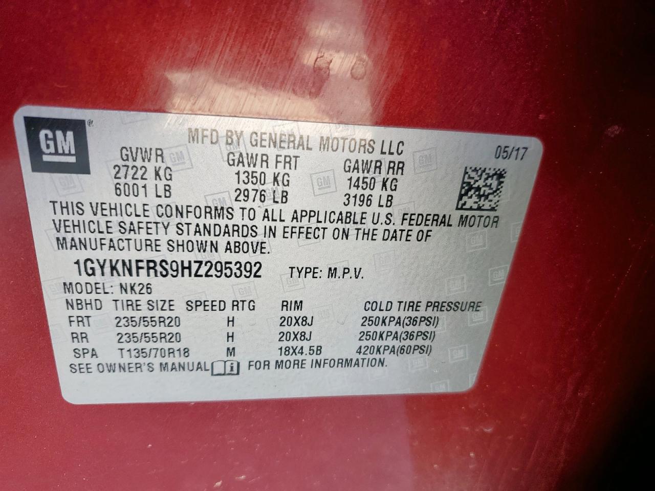 2017 Cadillac Xt5 Platinum VIN: 1GYKNFRS9HZ295392 Lot: 92517525