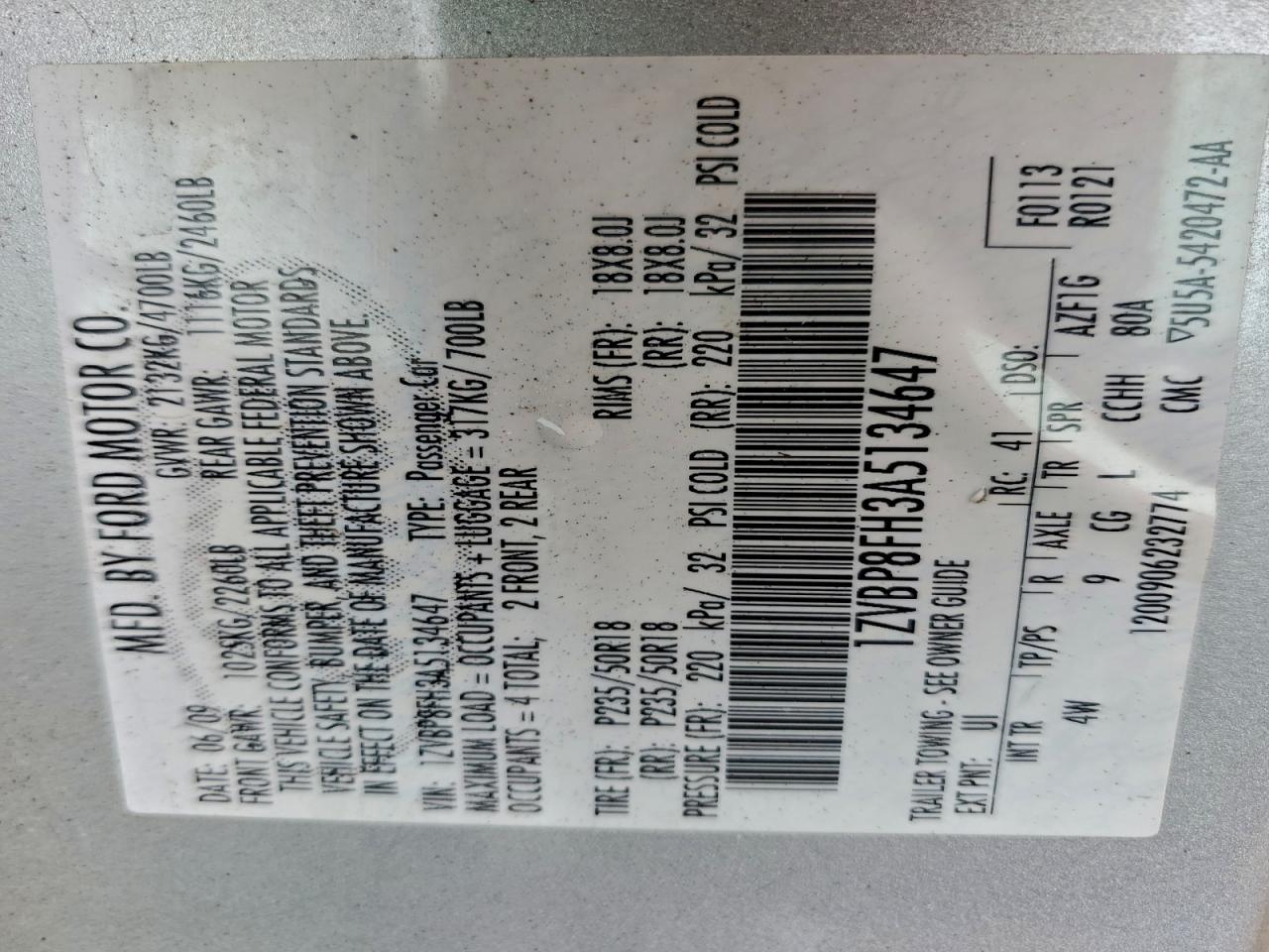 2010 Ford Mustang Gt VIN: 1ZVBP8FH3A5134647 Lot: 94164975