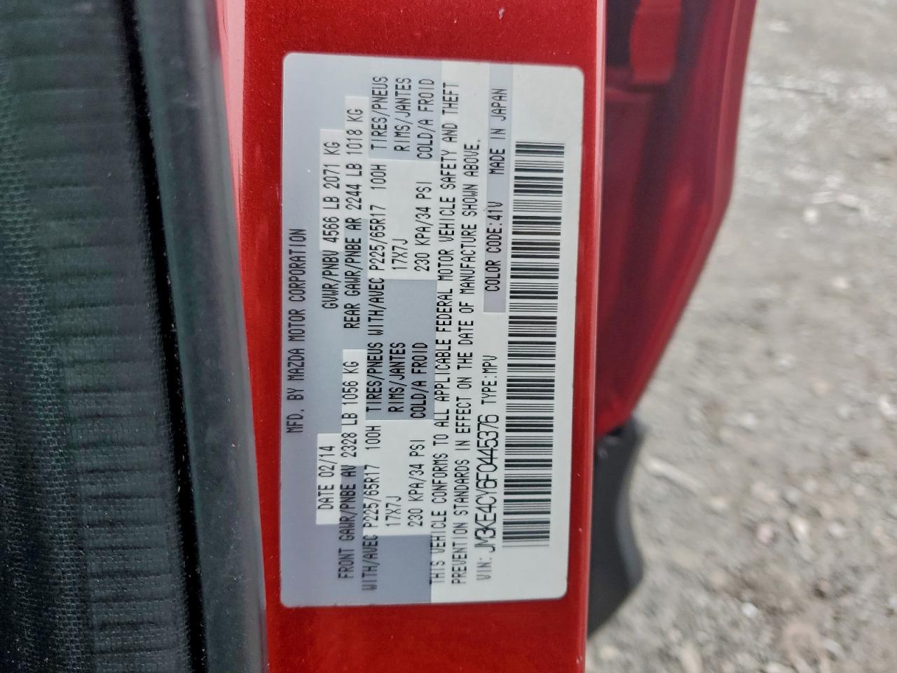 2015 Mazda Cx-5 Touring VIN: JM3KE4CY6F0445376 Lot: 93394655