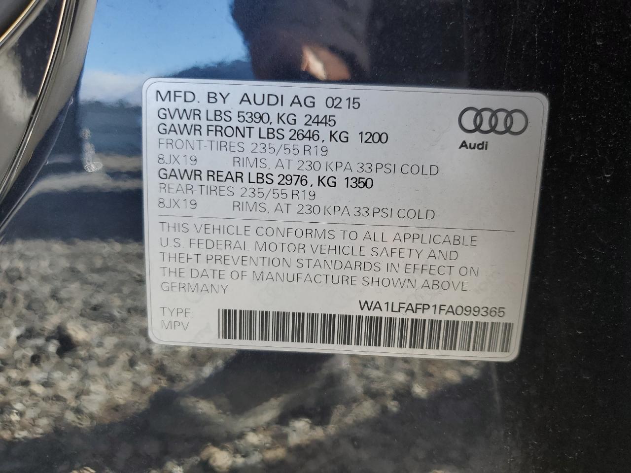 2015 Audi Q5 Premium Plus VIN: WA1LFAFP1FA099365 Lot: 92895455