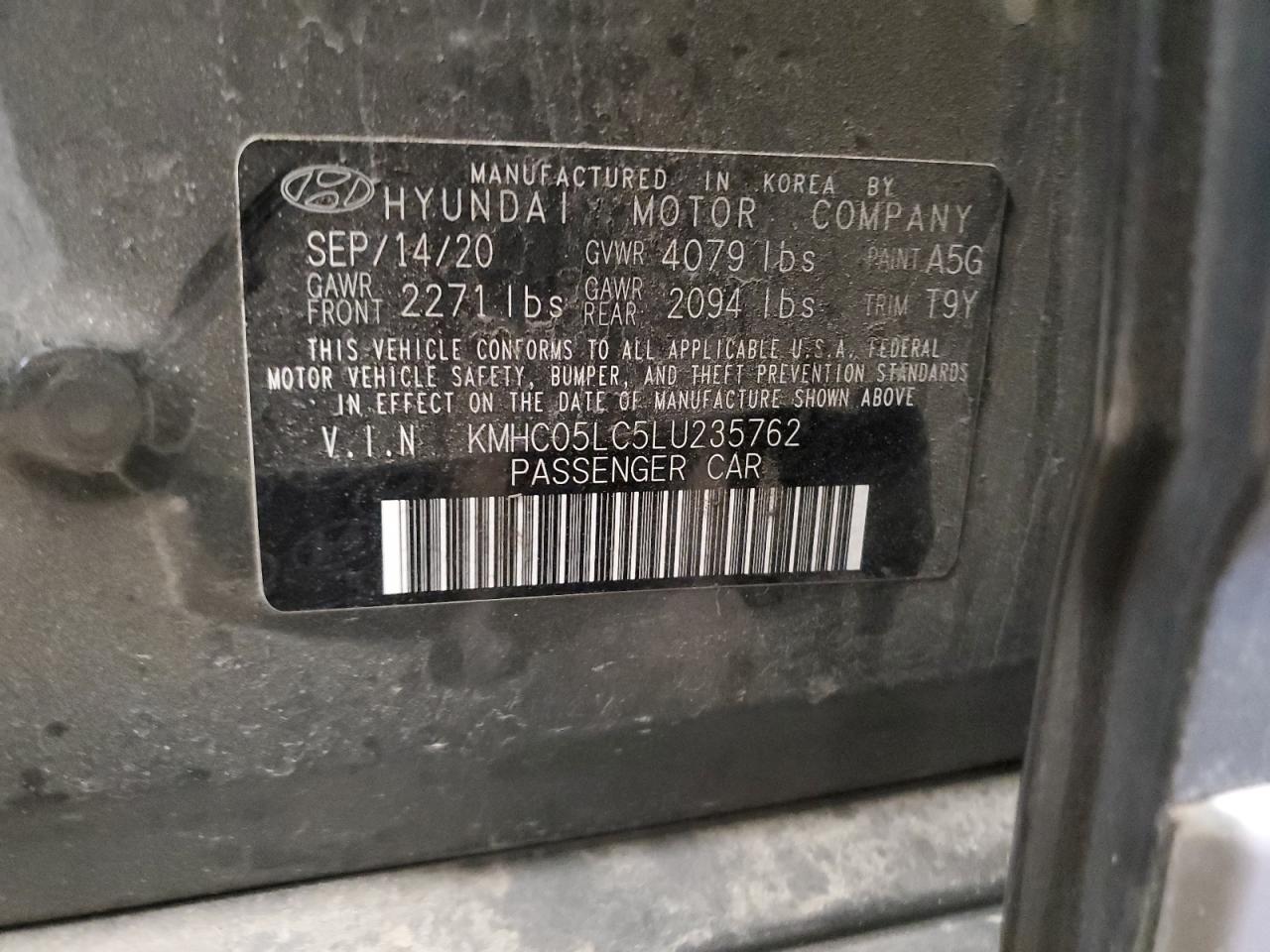 2020 Hyundai Ioniq Limited VIN: KMHC05LC5LU235762 Lot: 92400035