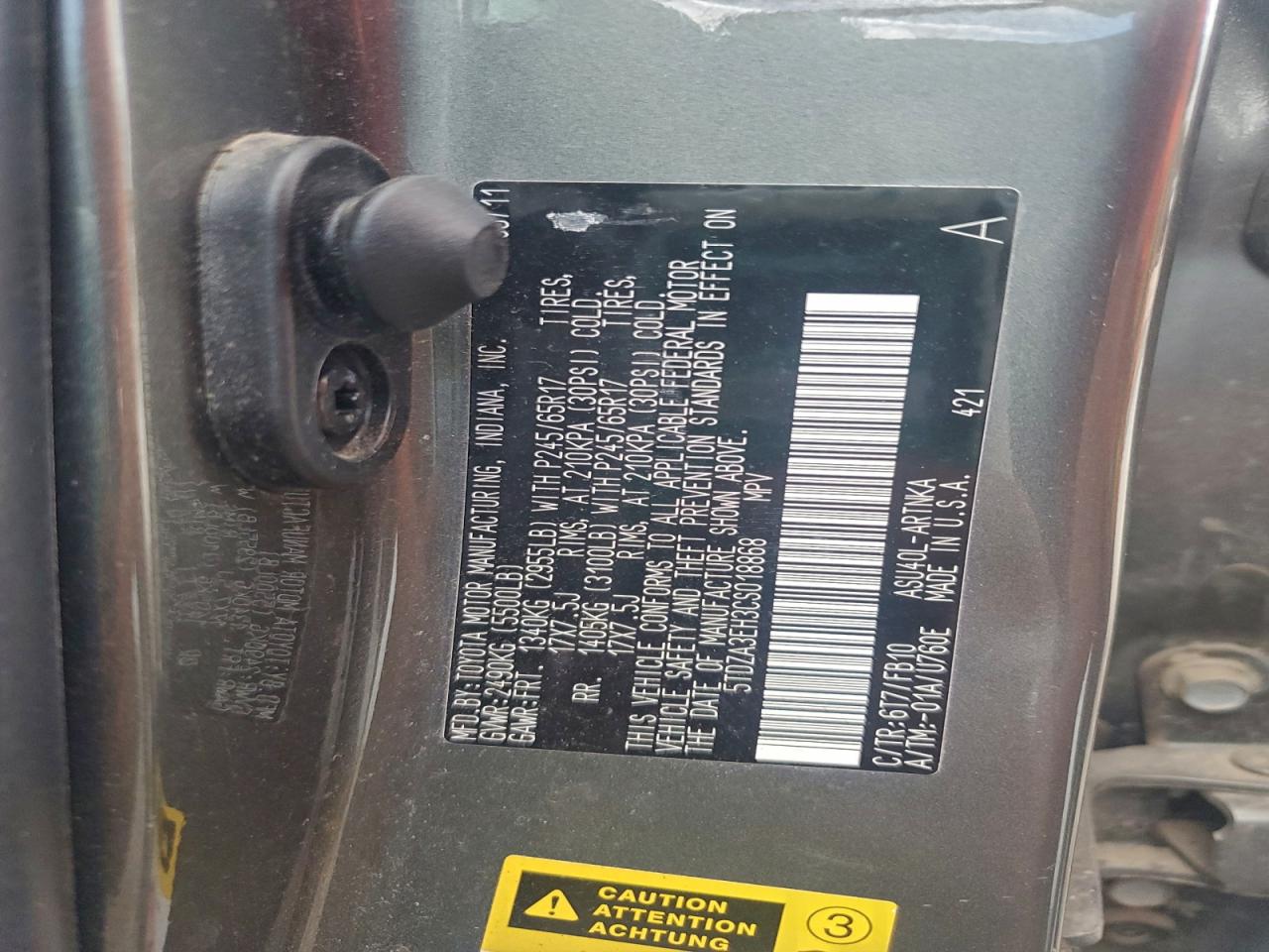 2012 Toyota Highlander Base VIN: 5TDZA3EH3CS018868 Lot: 94457445