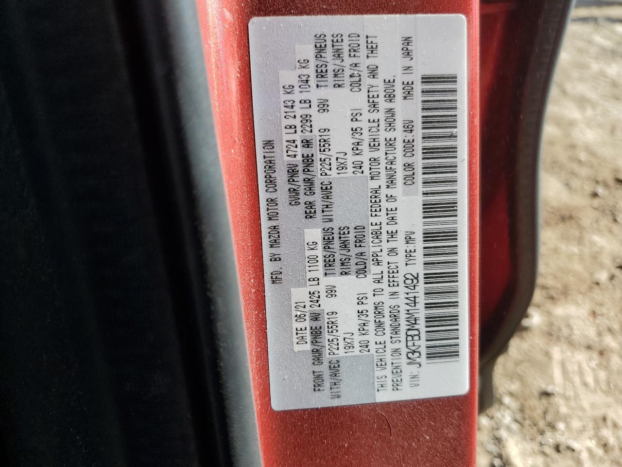 2021 Mazda Cx-5 Grand Touring VIN: JM3KFBDM4M1441492 Lot: 90593195