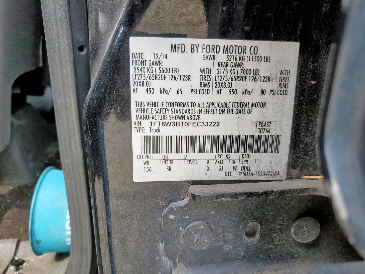 2015 Ford F350 Super Duty VIN: 1FT8W3BT0FEC33222 Lot: 93242565