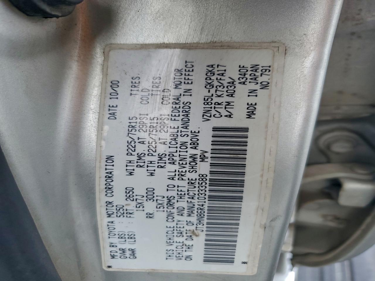 2001 Toyota 4Runner Sr5 VIN: JT3HN86R410333588 Lot: 94300595