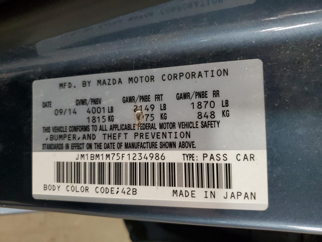 2015 Mazda 3 Grand Touring VIN: JM1BM1M75F1234986 Lot: 93311575