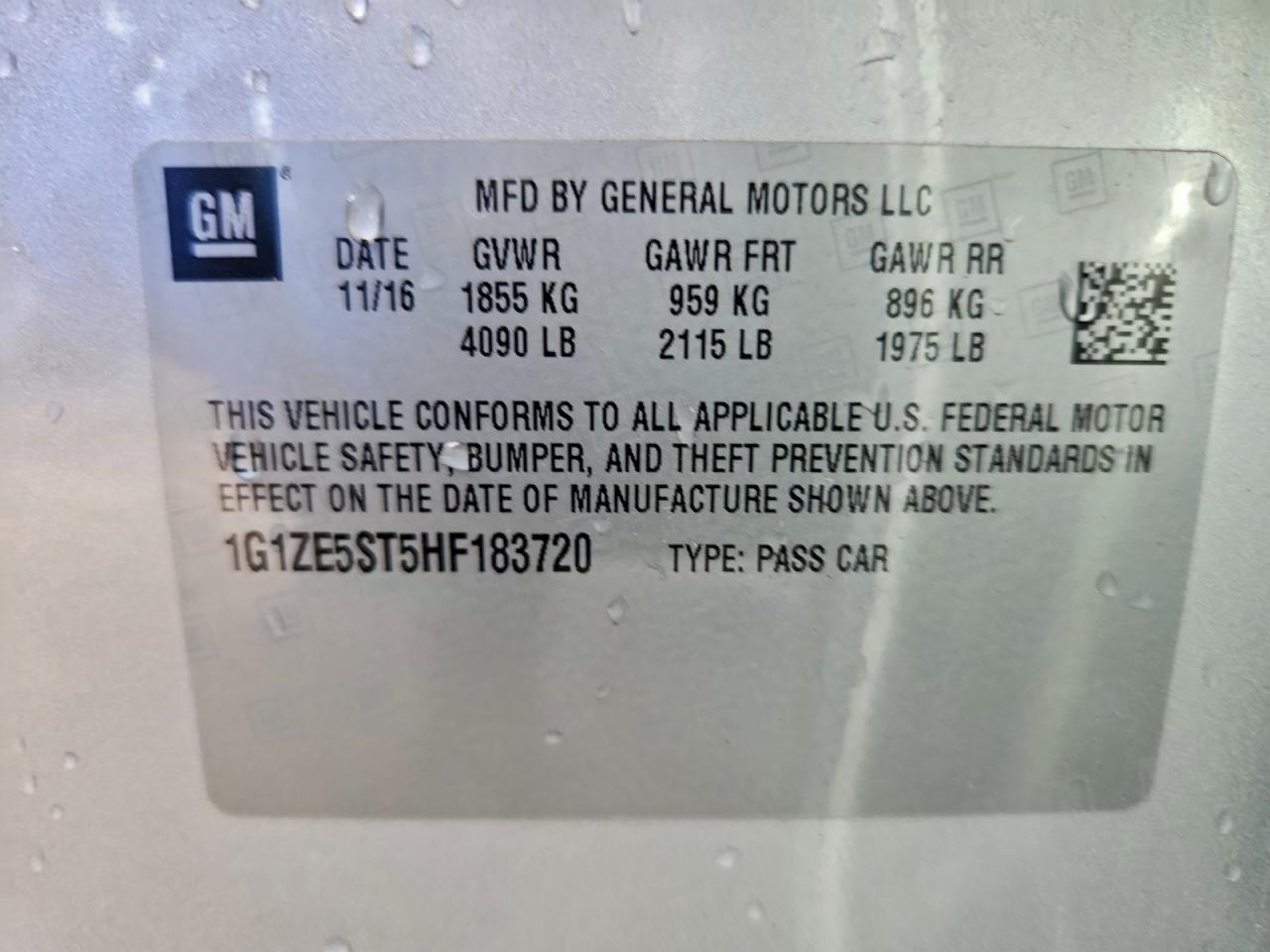 2017 Chevrolet Malibu Lt VIN: 1G1ZE5ST5HF183720 Lot: 92851185