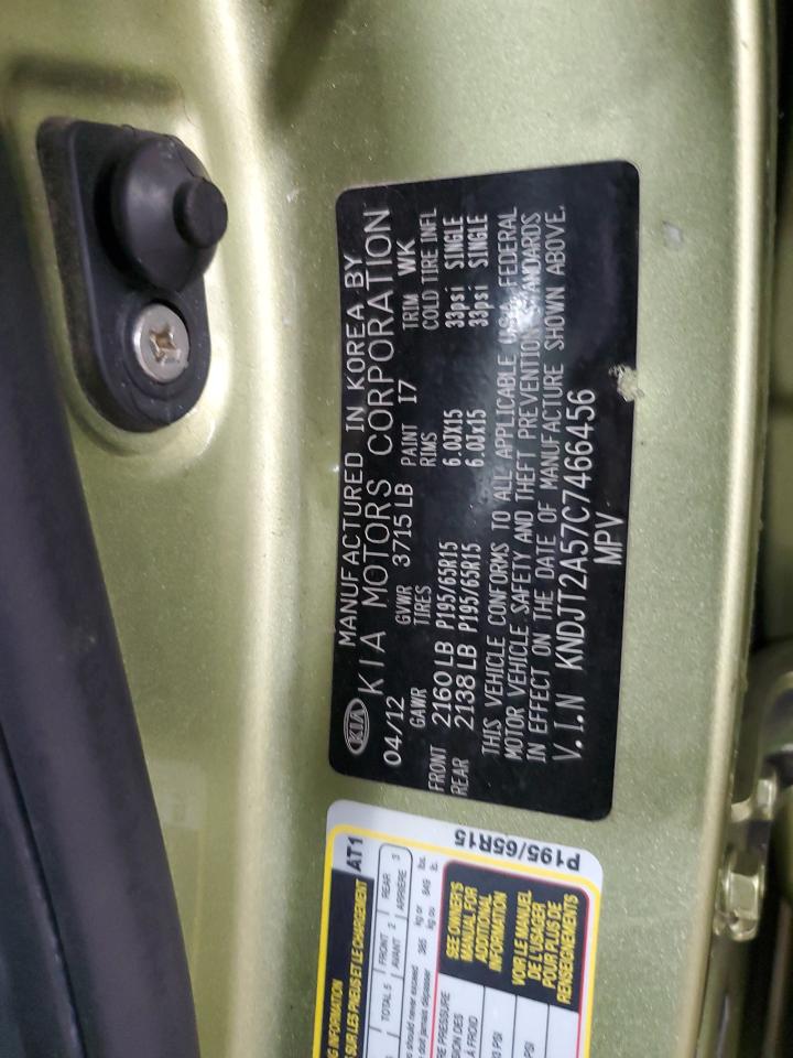 2012 Kia Soul VIN: KNDJT2A57C7466456 Lot: 93624605