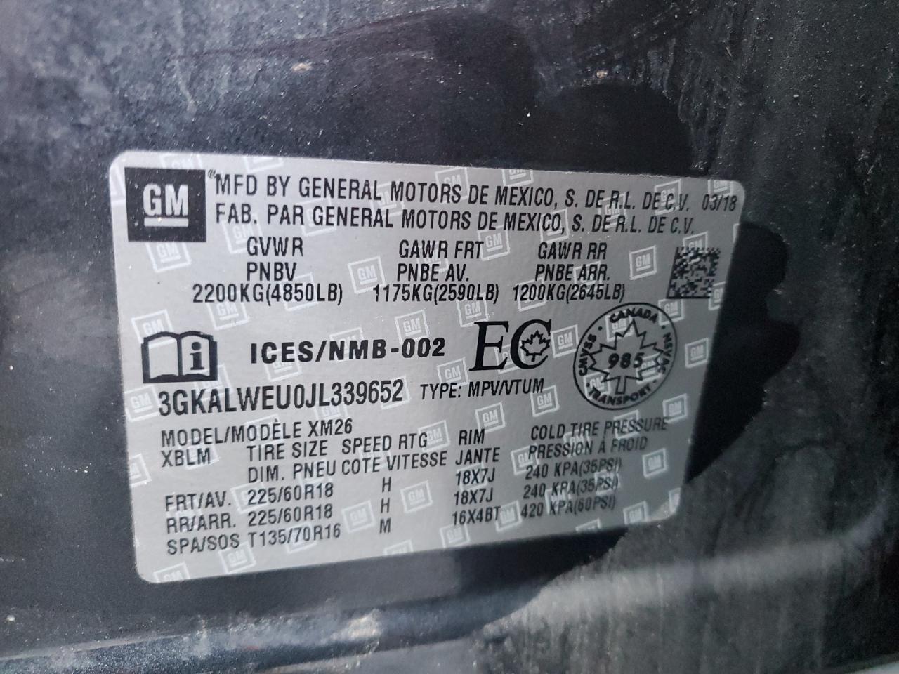 2018 GMC Terrain Slt VIN: 3GKALWEU0JL339652 Lot: 91602825