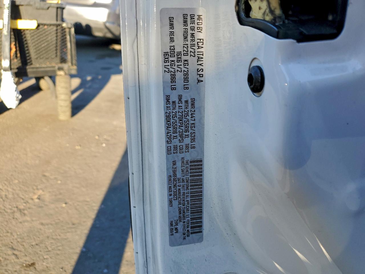 2022 Ram Promaster City Tradesman VIN: ZFBHRFAB2N6Y30823 Lot: 93789435