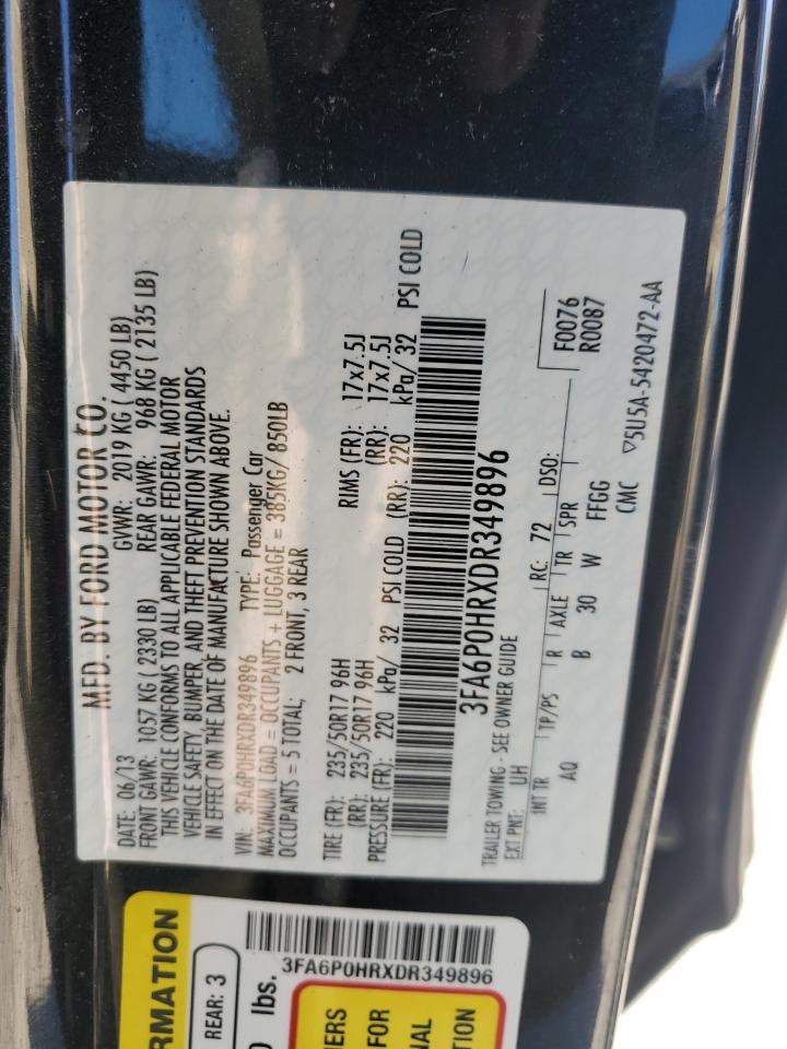 2013 Ford Fusion Se VIN: 3FA6P0HRXDR349896 Lot: 92053295