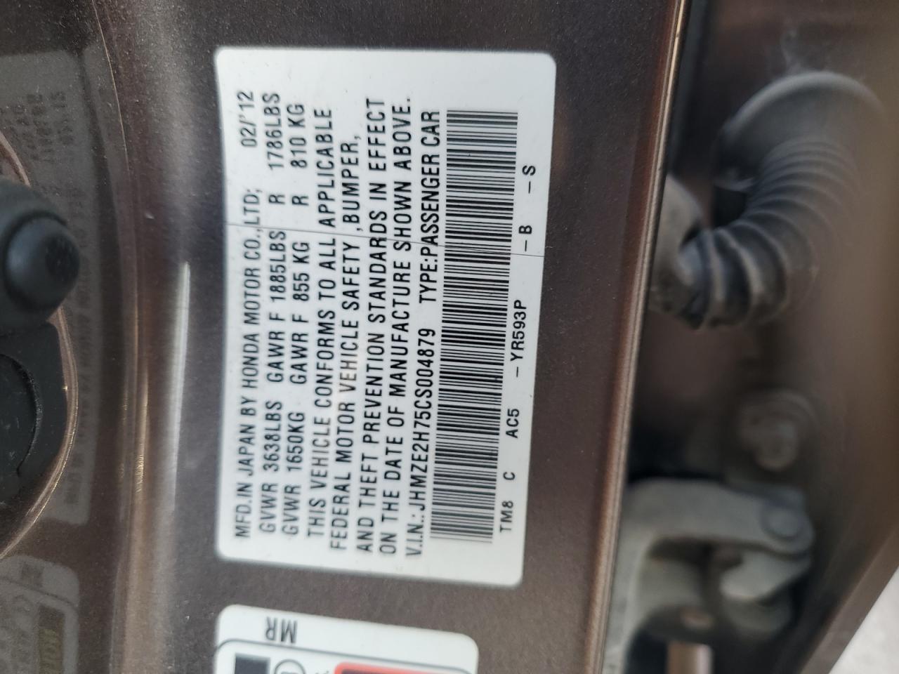 2012 Honda Insight Ex VIN: JHMZE2H75CS004879 Lot: 91643635