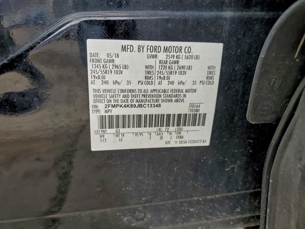 2018 Ford Edge Titanium VIN: 2FMPK4K89JBC13348 Lot: 94688585