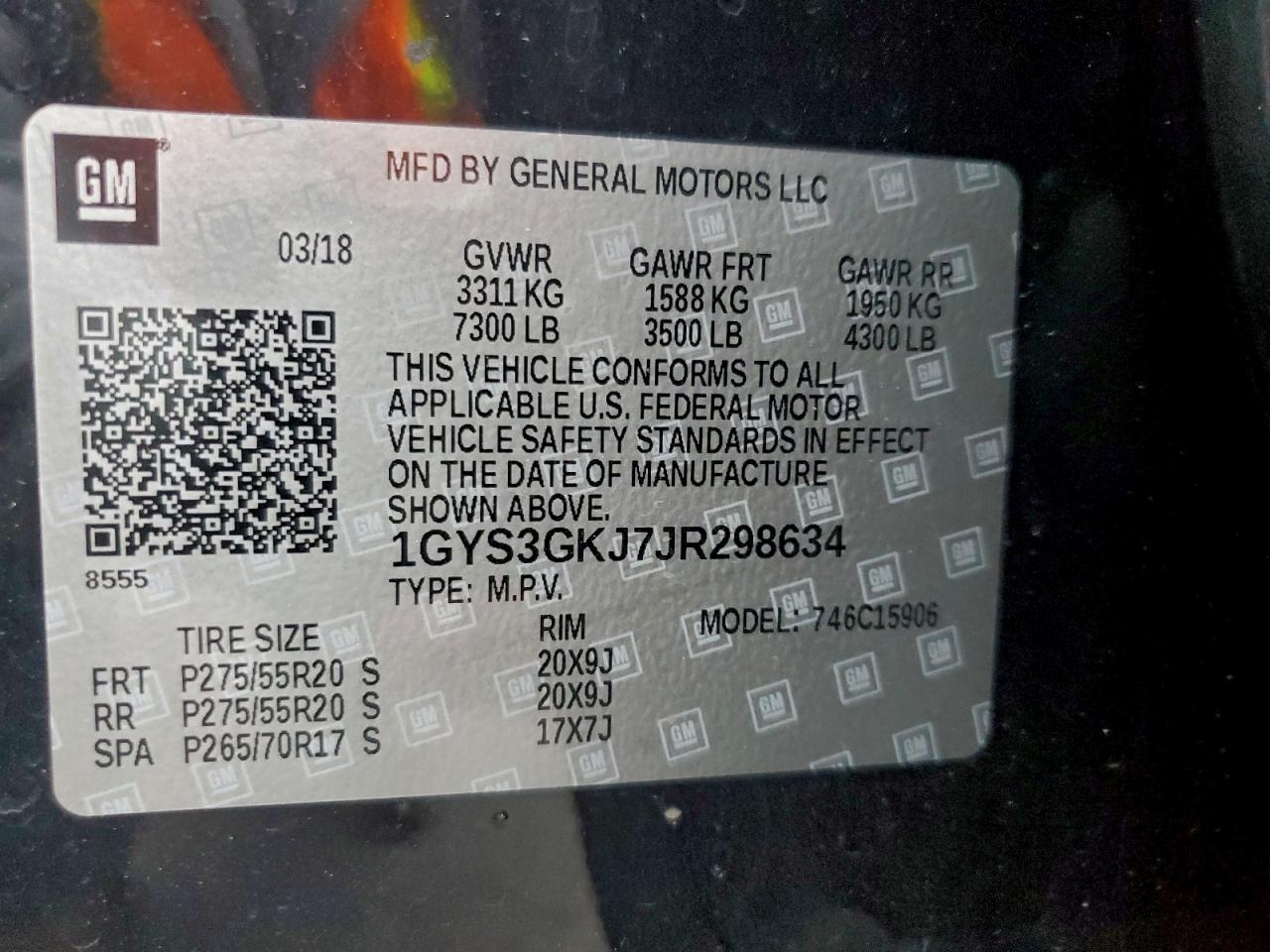 2018 Cadillac Escalade Esv VIN: 1GYS3GKJ7JR298634 Lot: 94526515